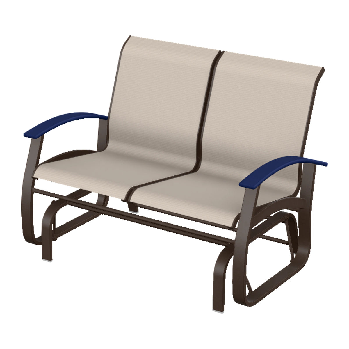 Belle Isle Sling Loveseat Glider — Kona PC / Navy Accents