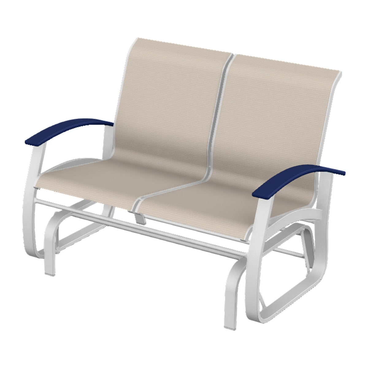 Belle Isle Sling Loveseat Glider — White Txt PC / Navy Accents