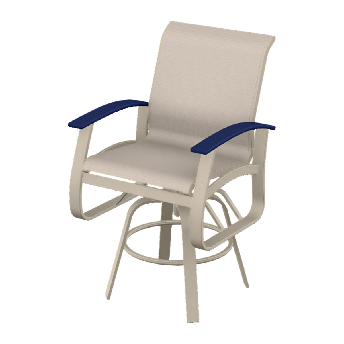 Belle Isle Sling Balcony Swivel Chair — Desert Sand PC / Navy Accents
