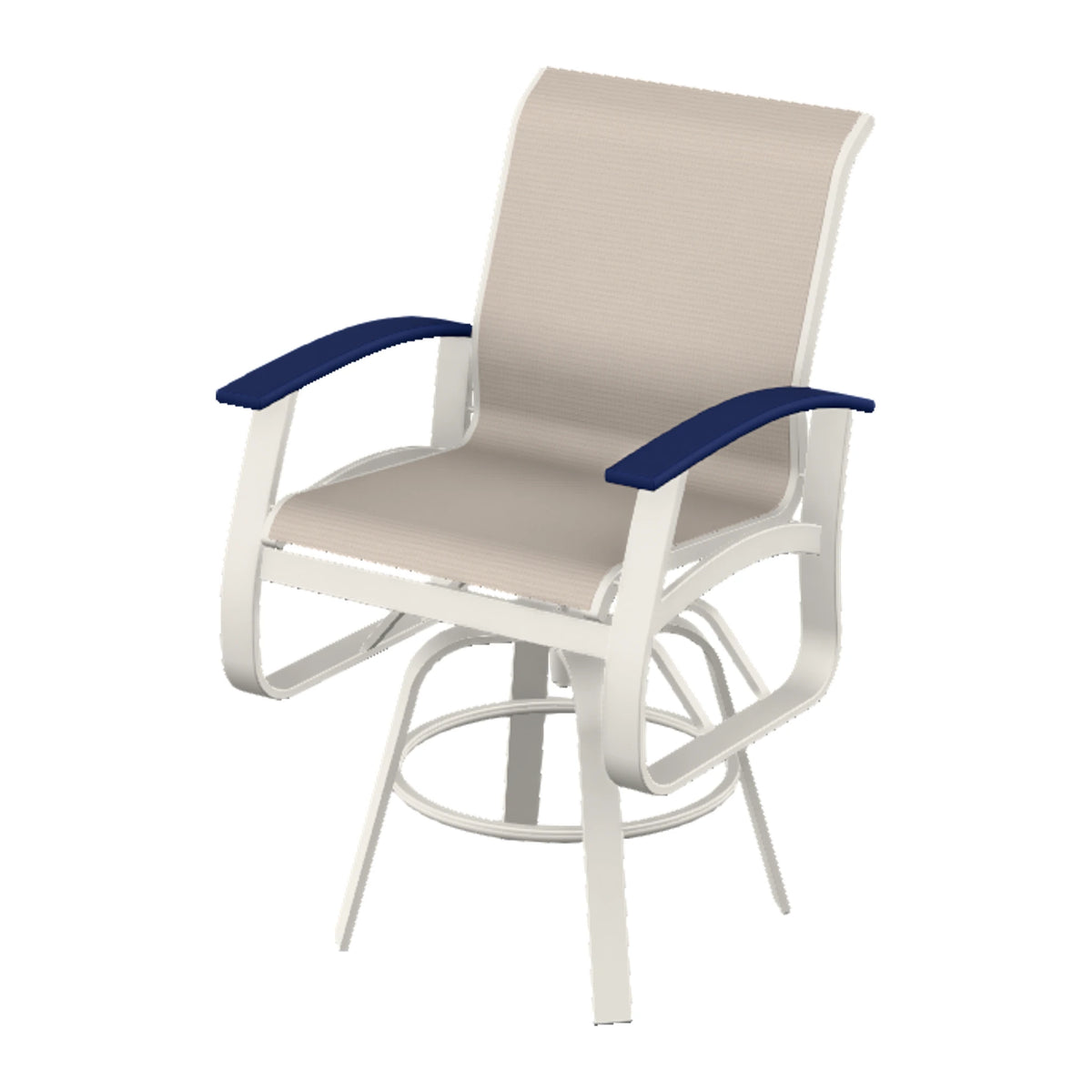 Belle Isle Sling Balcony Swivel Chair — Snow PC / Navy Accents
