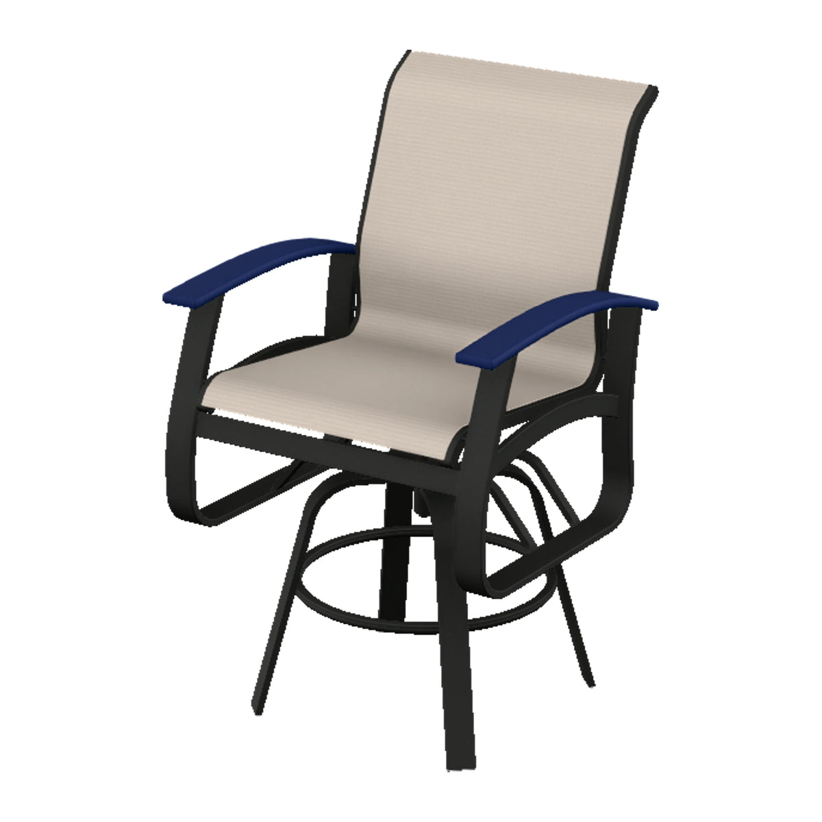 Belle Isle Sling Balcony Swivel Chair — Black PC / Navy Accents