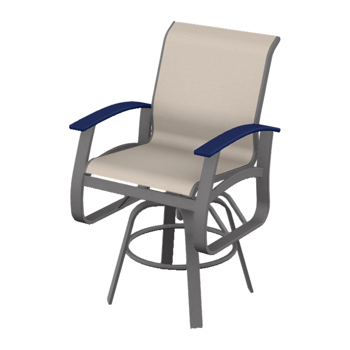 Belle Isle Sling Balcony Swivel Chair — Graphite Txt PC / Navy Accents