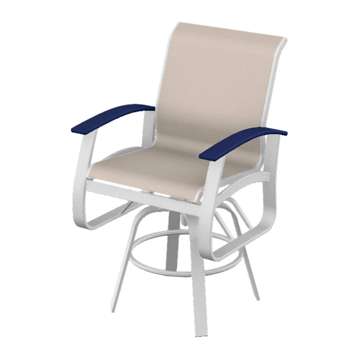 Belle Isle Sling Balcony Swivel Chair — White Txt PC / Navy Accents