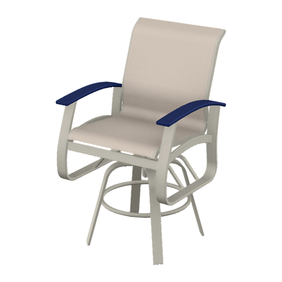 Belle Isle Sling Balcony Swivel Chair — Warm Grey PC / Navy Accents