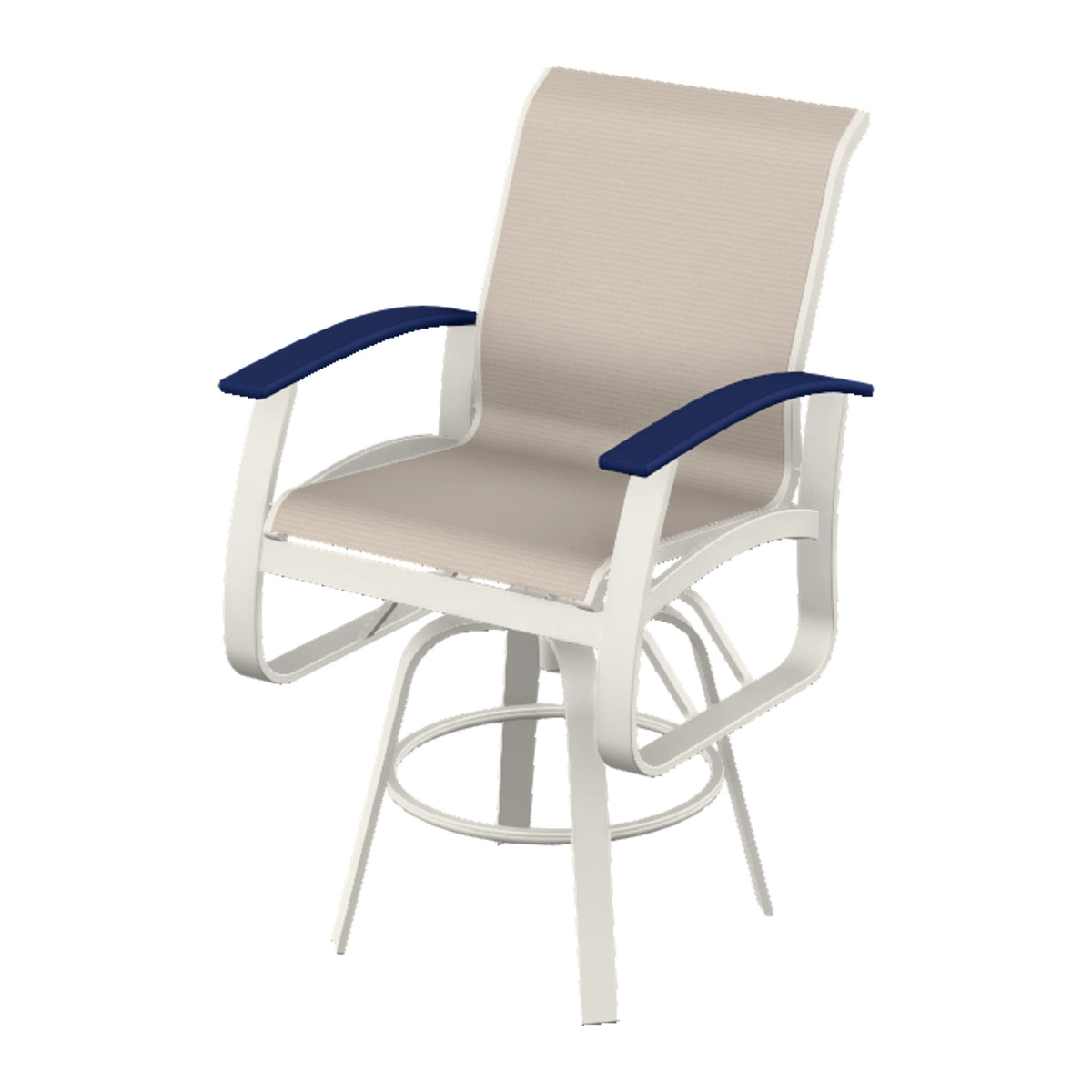 Belle Isle Sling Bar Swivel Chair — Snow PC / Navy Accents