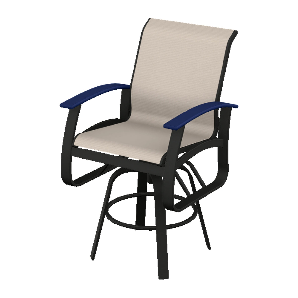 Belle Isle Sling Bar Swivel Chair — Black PC / Navy Accents
