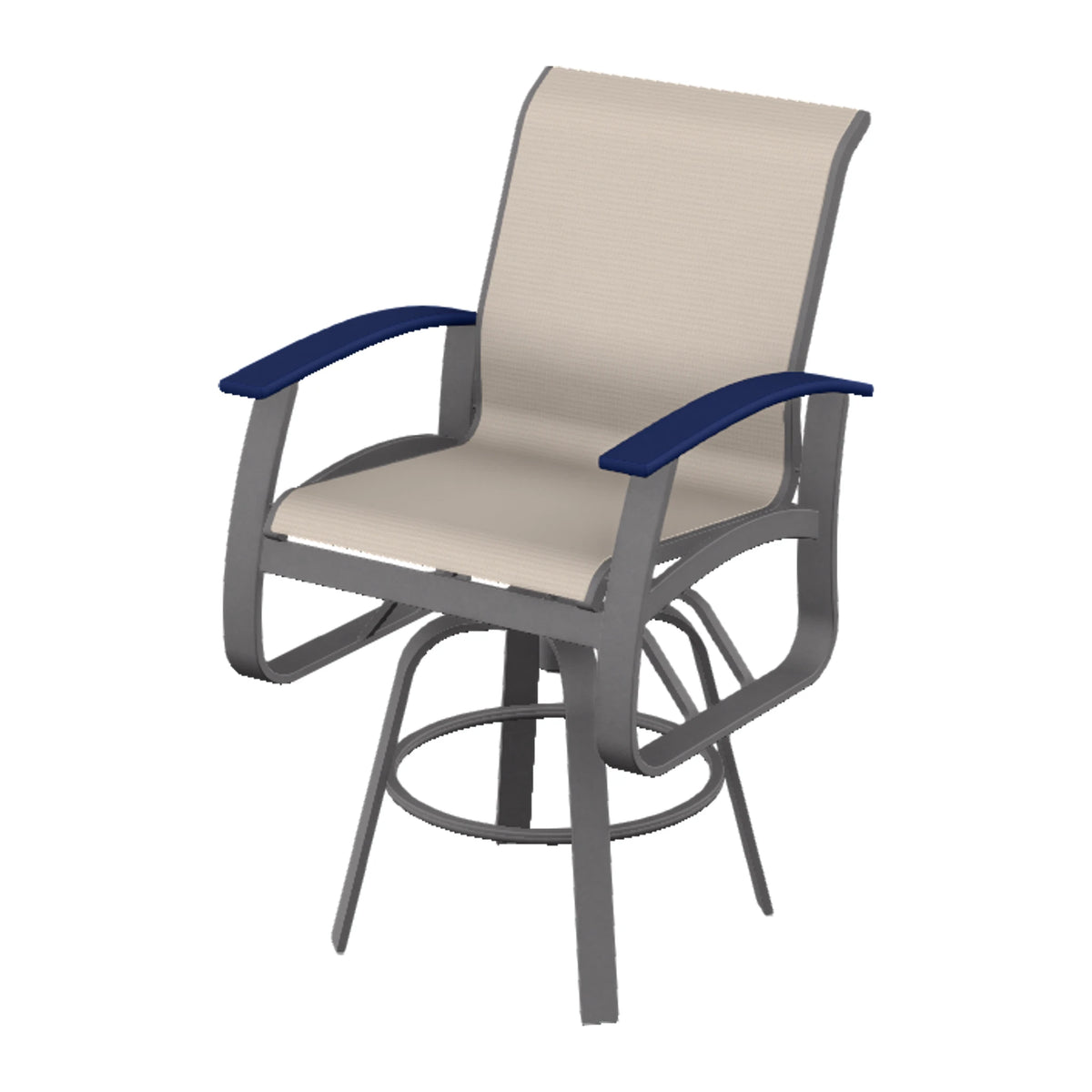 Belle Isle Sling Bar Swivel Chair — Graphite Txt PC / Navy Accents