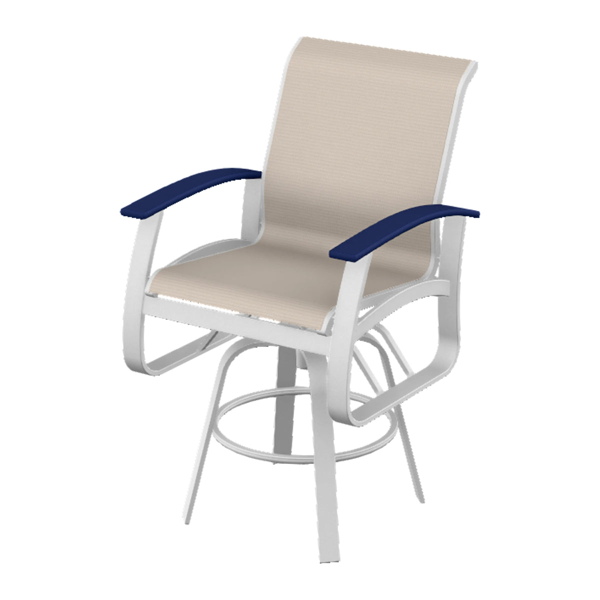 Belle Isle Sling Bar Swivel Chair — White Txt PC / Navy Accents