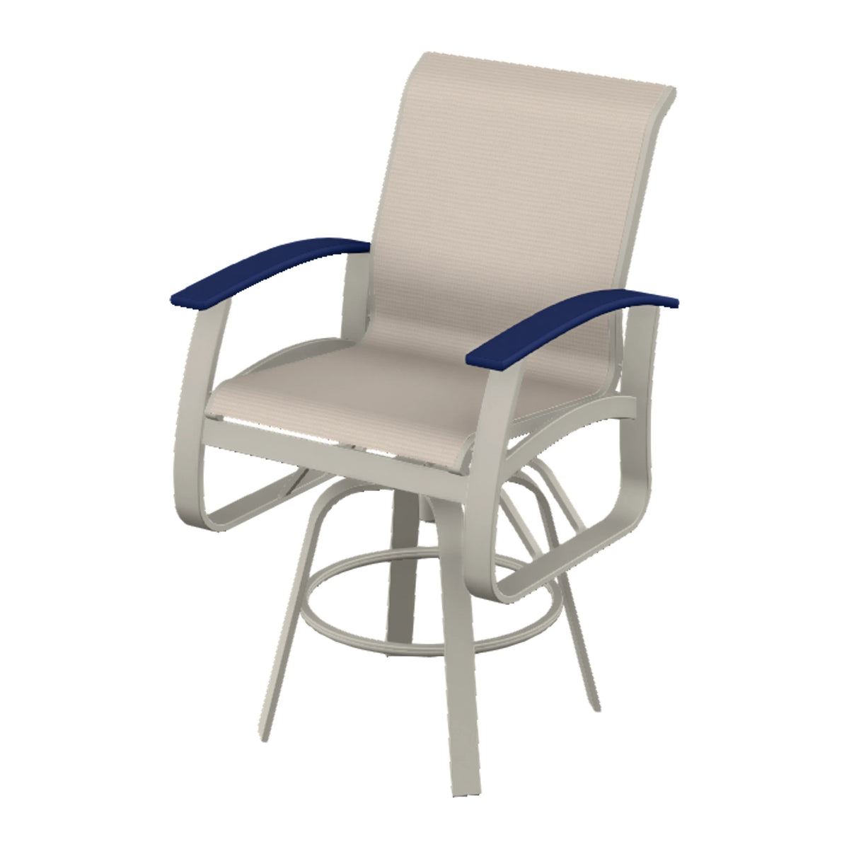 Belle Isle Sling Bar Swivel Chair — Warm Grey PC / Navy Accents
