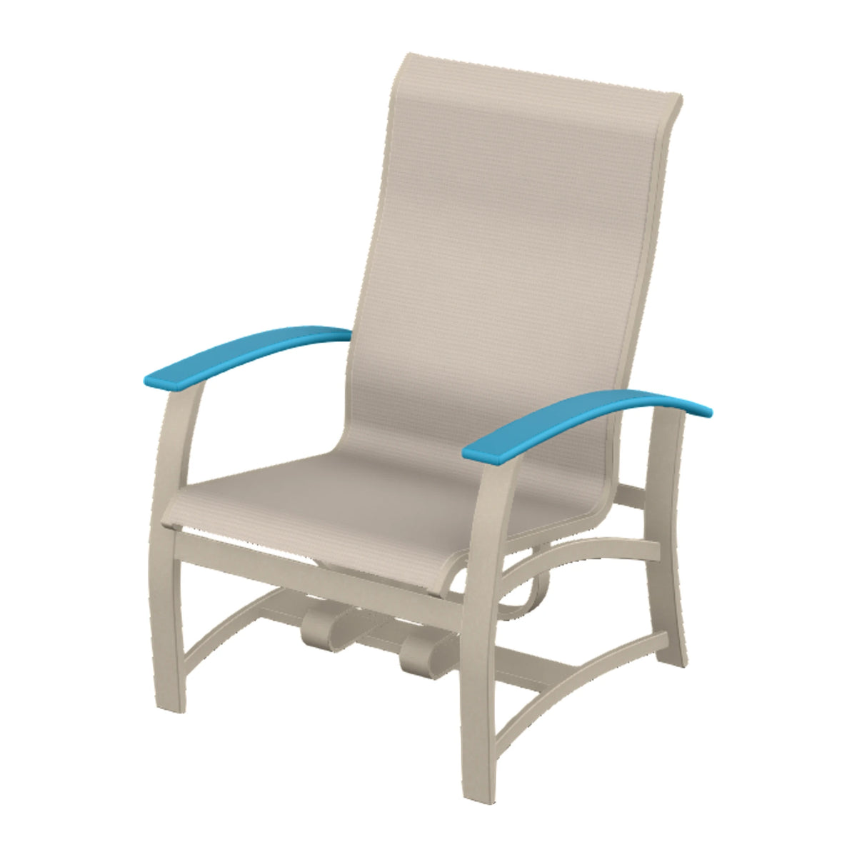 Belle Isle Sling Chat Chair w/ Hidden Motion — Desert Sand PC / Aqua Accents