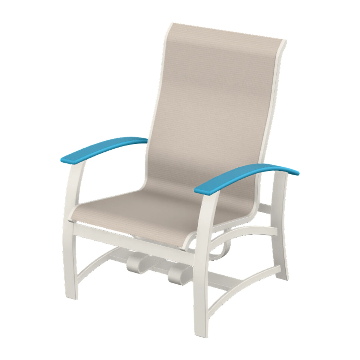 Belle Isle Sling Chat Chair w/ Hidden Motion — Snow PC / Aqua Accents
