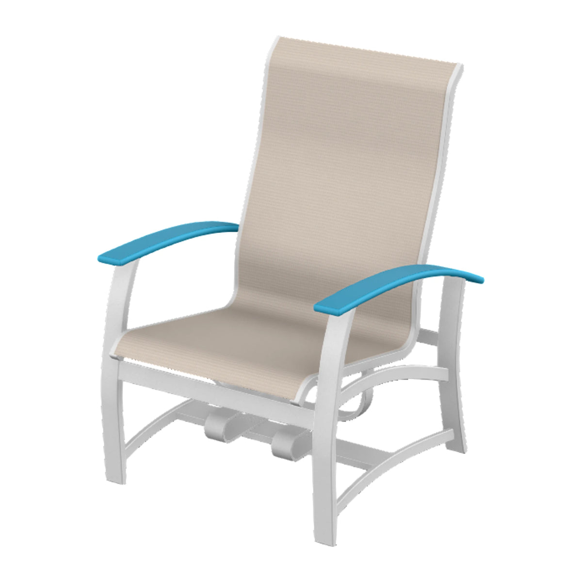 Belle Isle Sling Chat Chair w/ Hidden Motion — White Txt PC / Aqua Accents