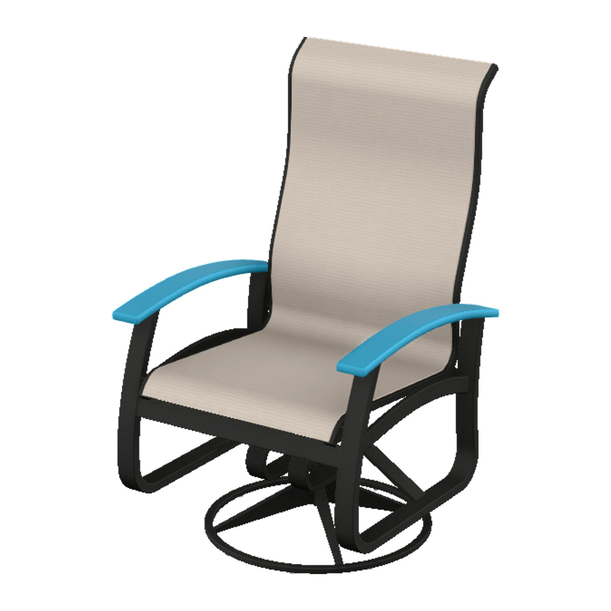 Belle Isle Sling Supreme Height Swivel Rocker — Black PC / Aqua Accents