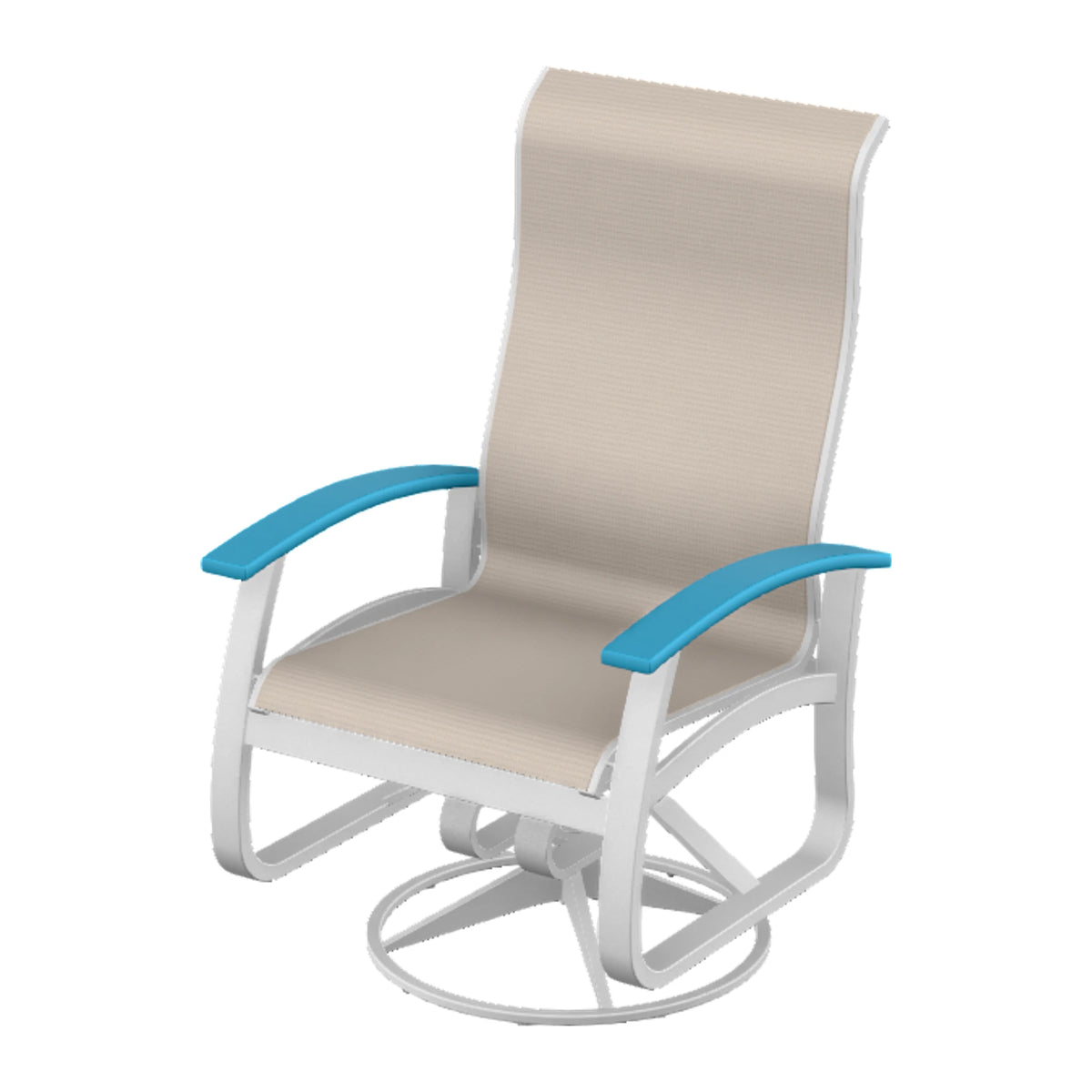 Belle Isle Sling Supreme Height Swivel Rocker — White Txt PC / Aqua Accents
