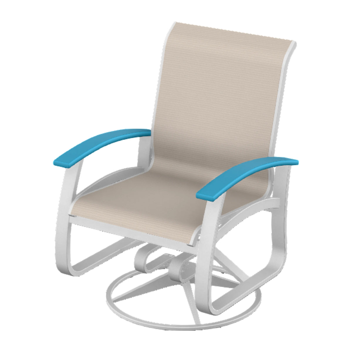 Belle Isle Sling Swivel Rocker — White Txt PC / Aqua Accents