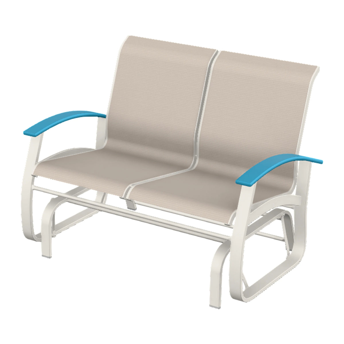 Belle Isle Sling Loveseat Glider — Snow PC / Aqua Accents