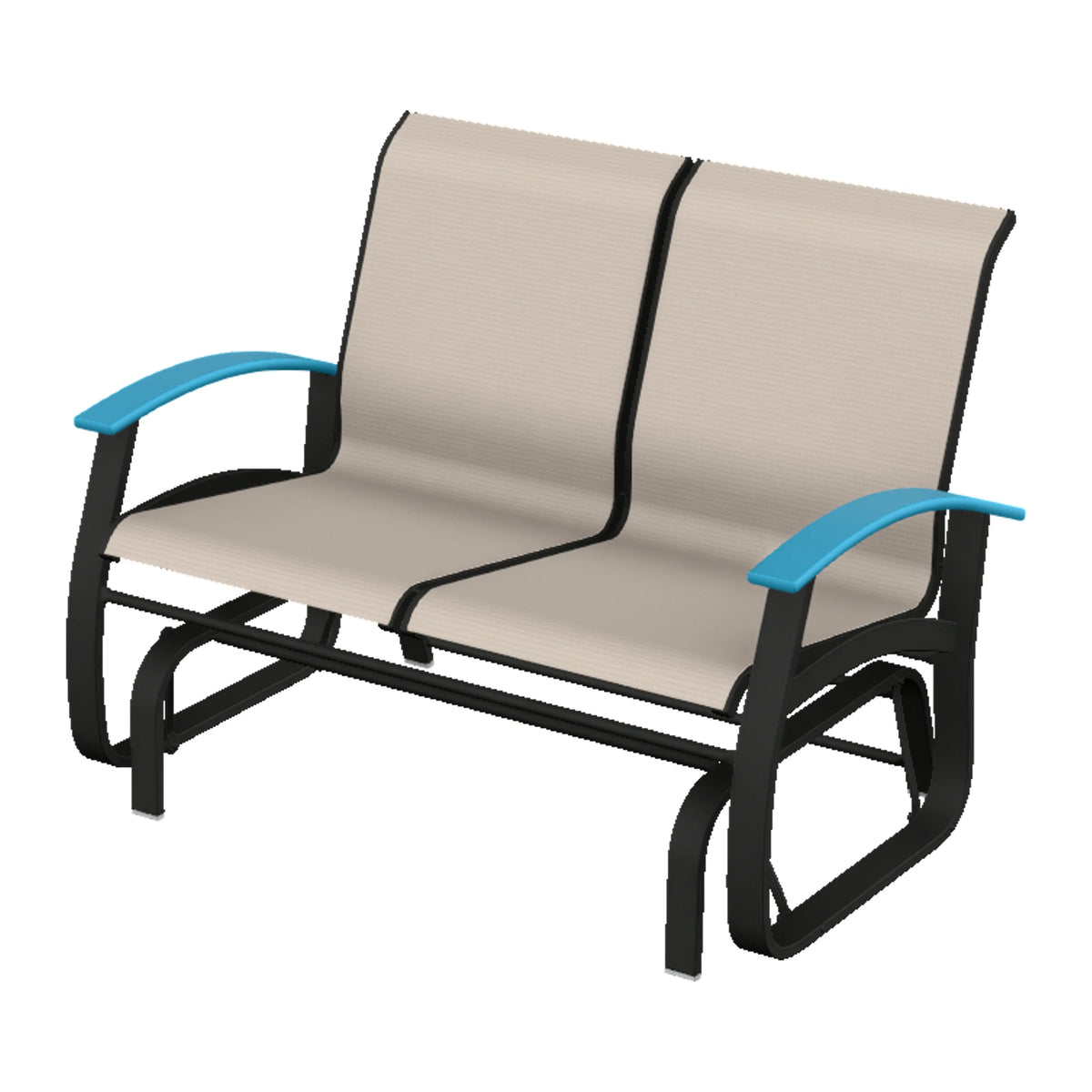 Belle Isle Sling Loveseat Glider — Black PC / Aqua Accents