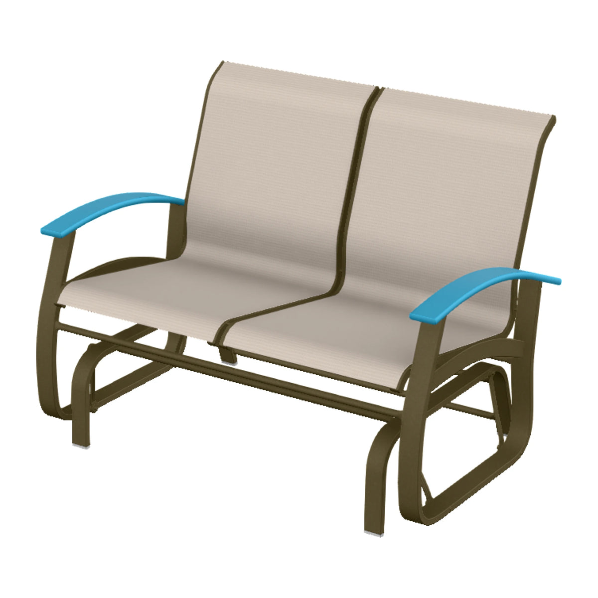 Belle Isle Sling Loveseat Glider — Beachwood PC / Aqua Accents