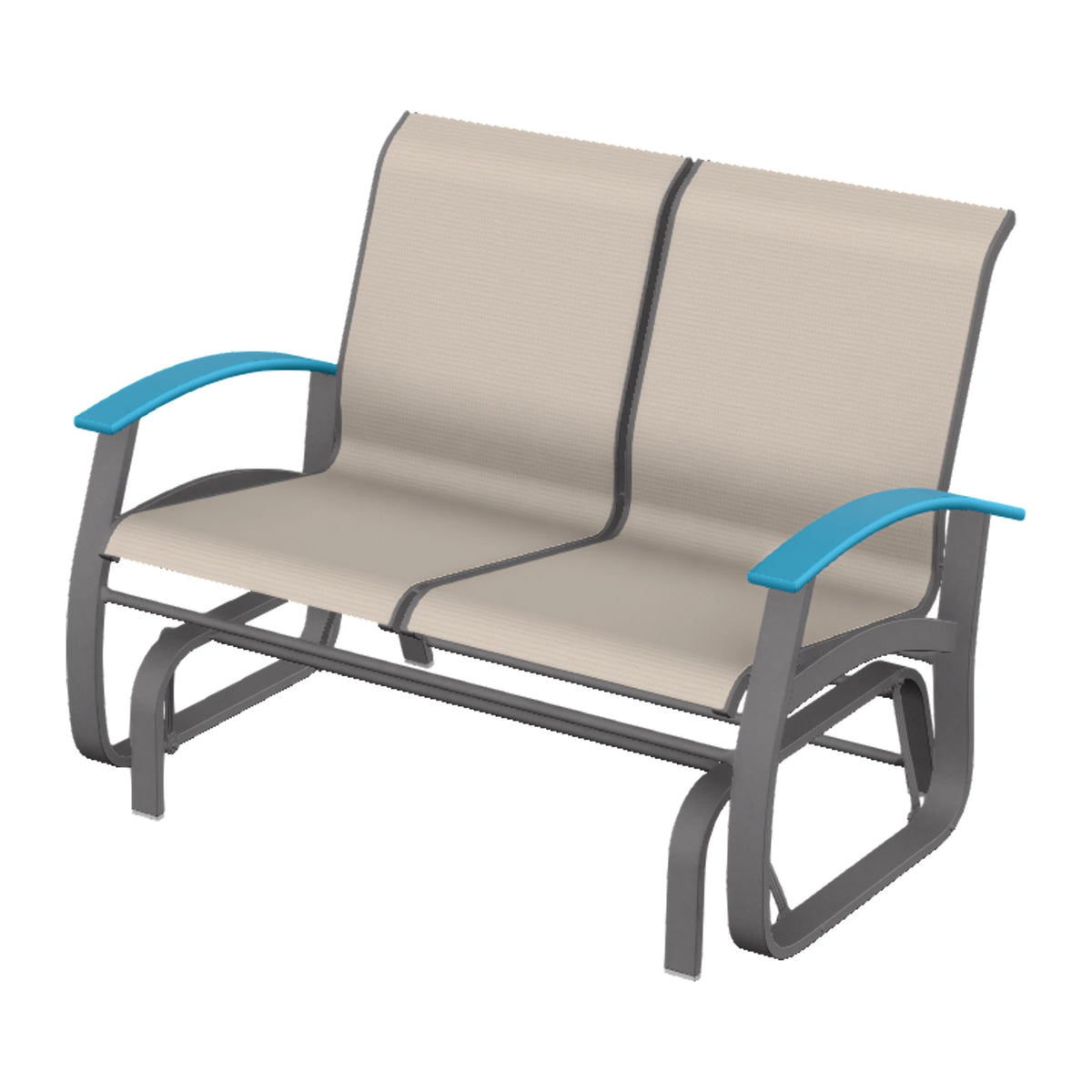 Belle Isle Sling Loveseat Glider — Graphite Txt PC / Aqua Accents