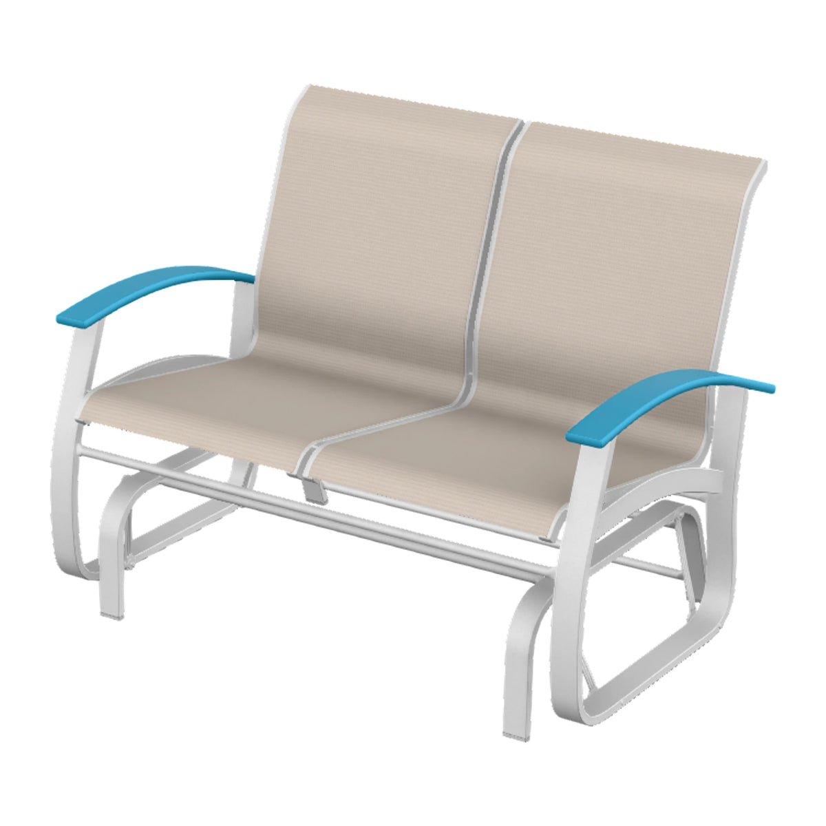 Belle Isle Sling Loveseat Glider — White Txt PC / Aqua Accents
