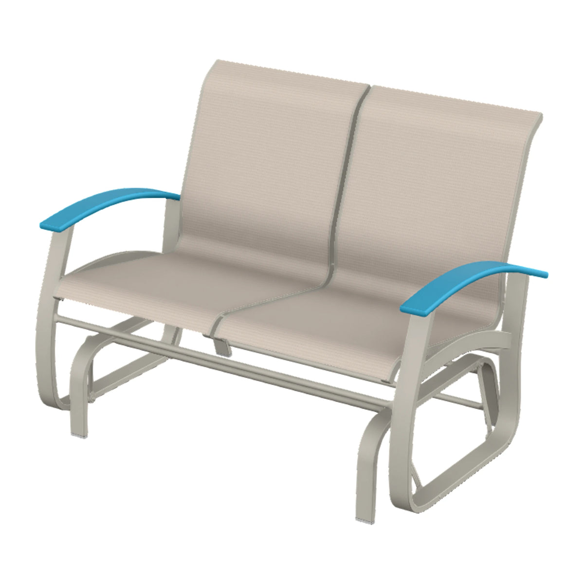 Belle Isle Sling Loveseat Glider — Warm Grey PC / Aqua Accents