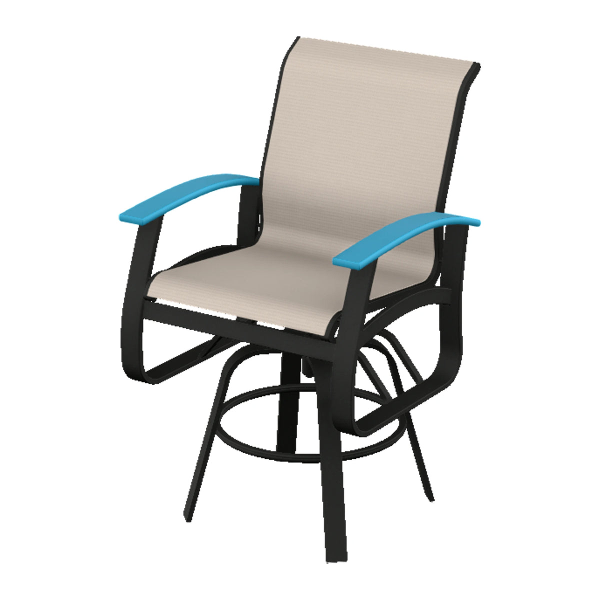 Belle Isle Sling Balcony Swivel Chair — Black PC / Aqua Accents