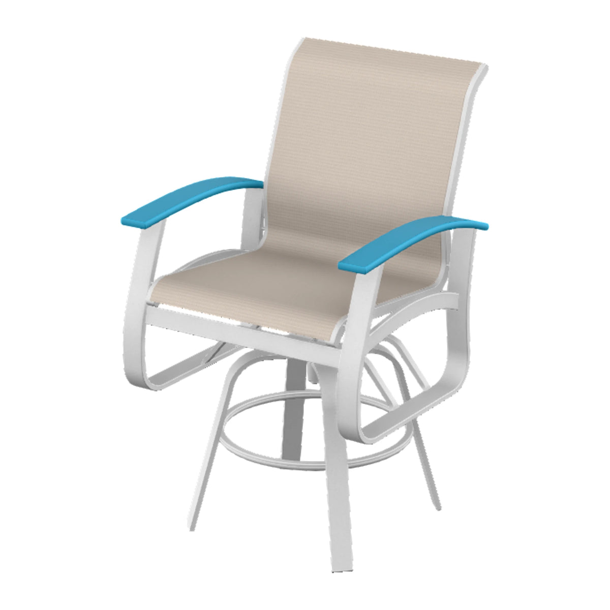 Belle Isle Sling Balcony Swivel Chair — White Txt PC / Aqua Accents