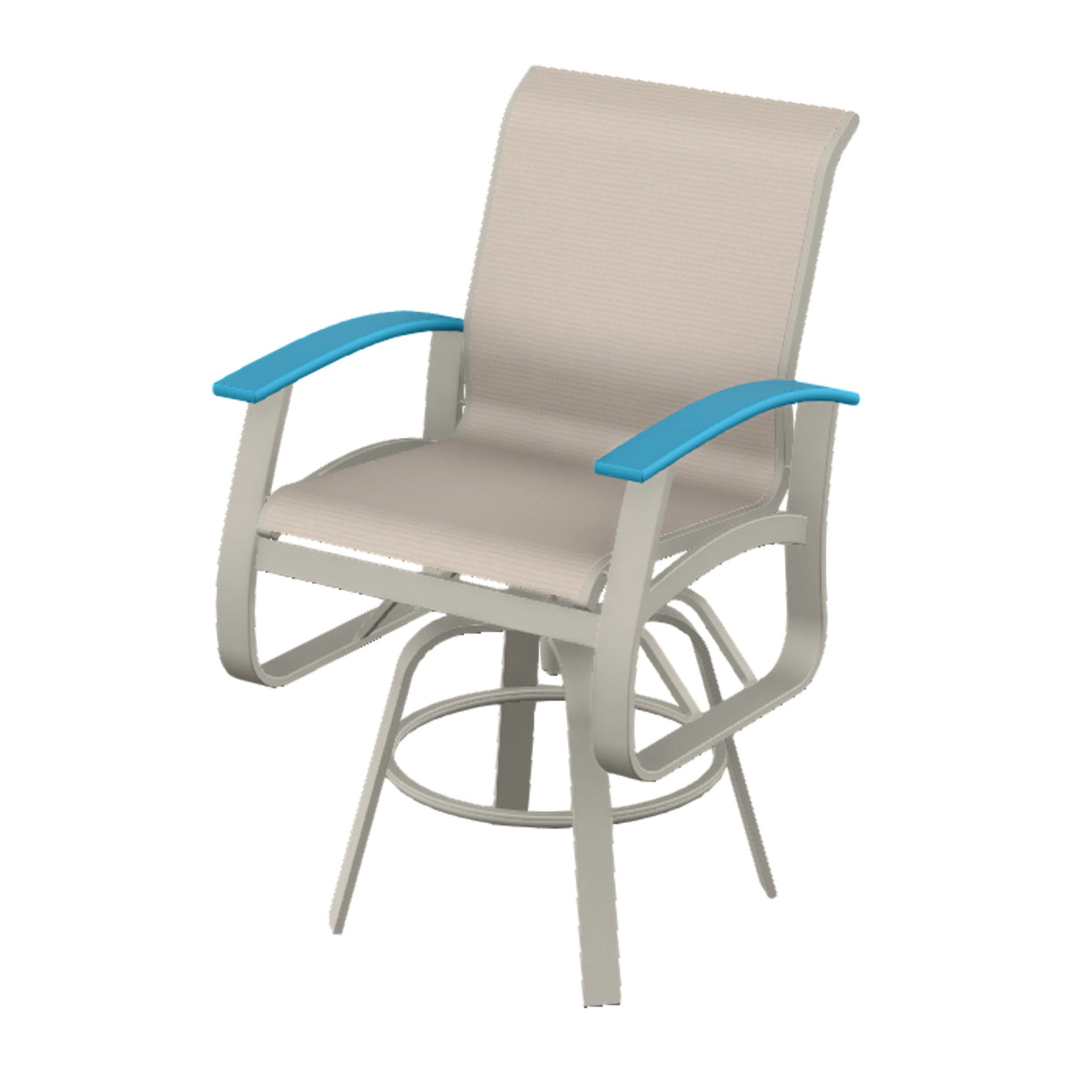 Belle Isle Sling Balcony Swivel Chair — Warm Grey PC / Aqua Accents