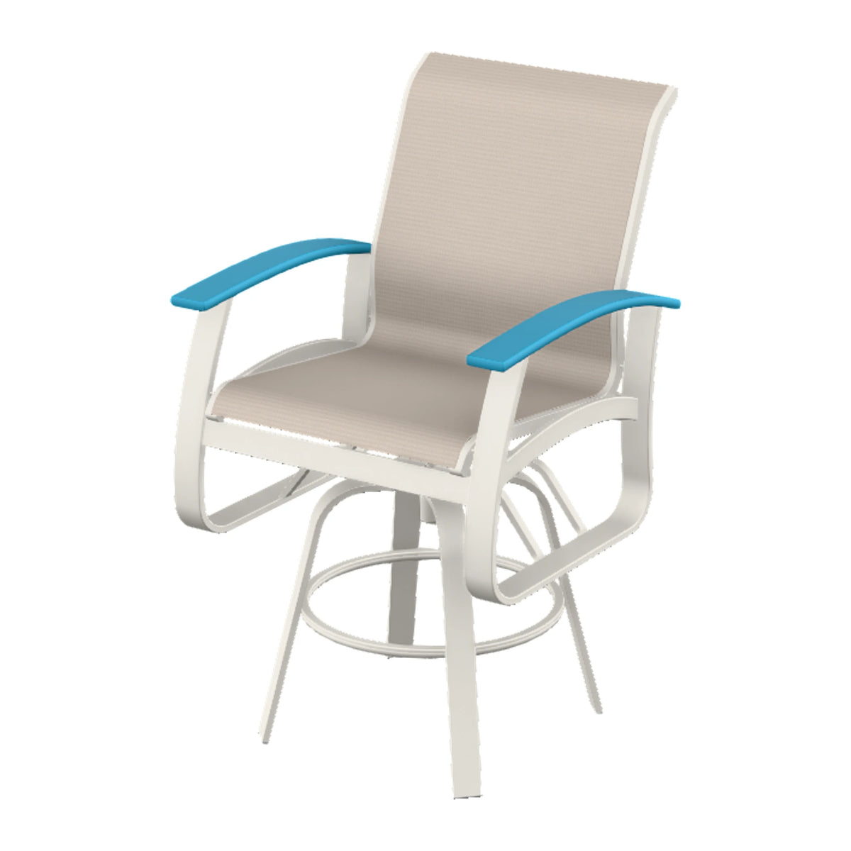 Belle Isle Sling Bar Swivel Chair — Snow PC / Aqua Accents