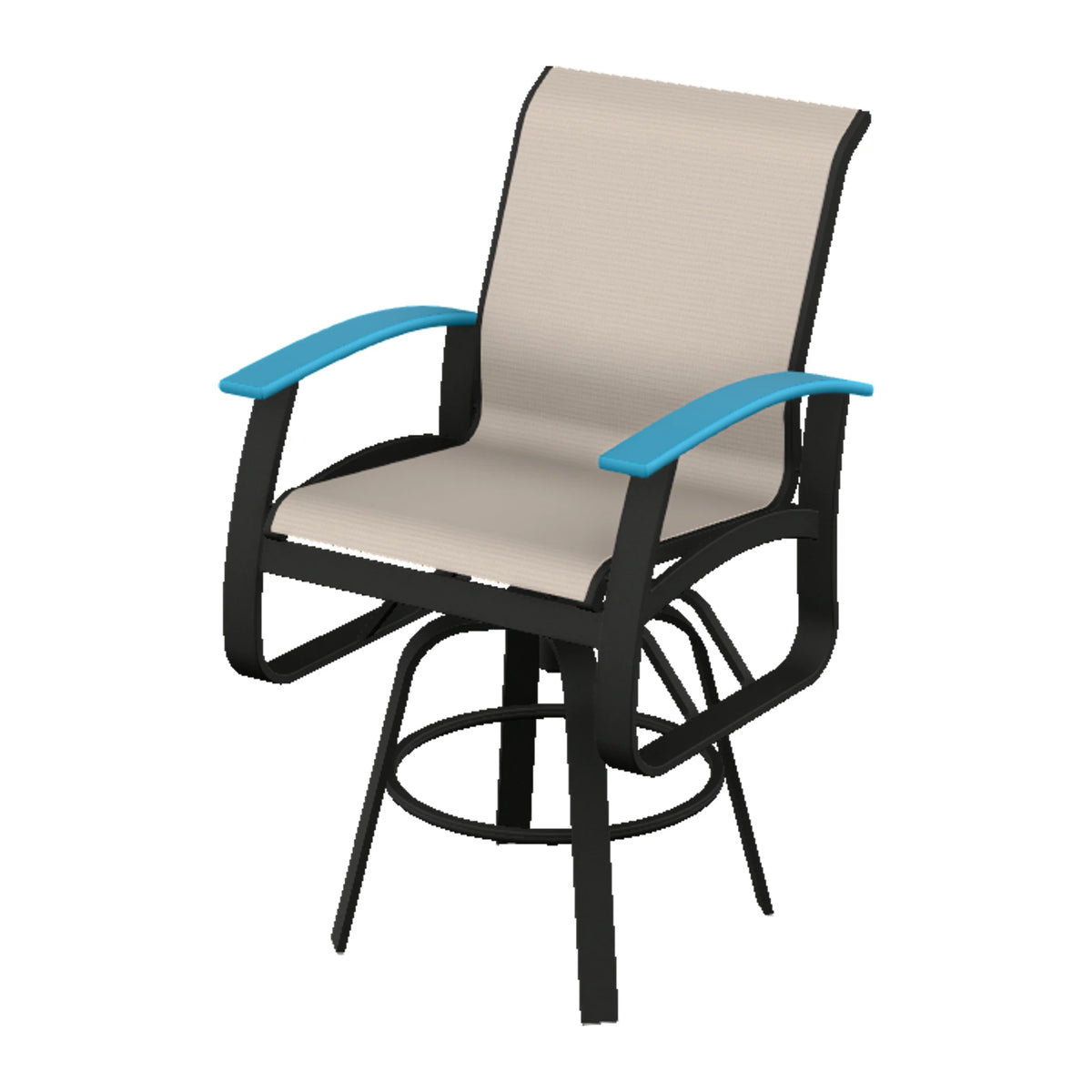 Belle Isle Sling Bar Swivel Chair — Black PC / Aqua Accents