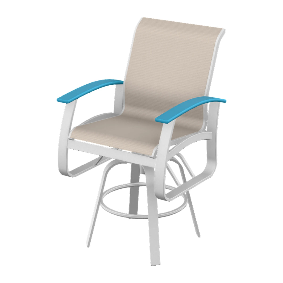 Belle Isle Sling Bar Swivel Chair — White Txt PC / Aqua Accents