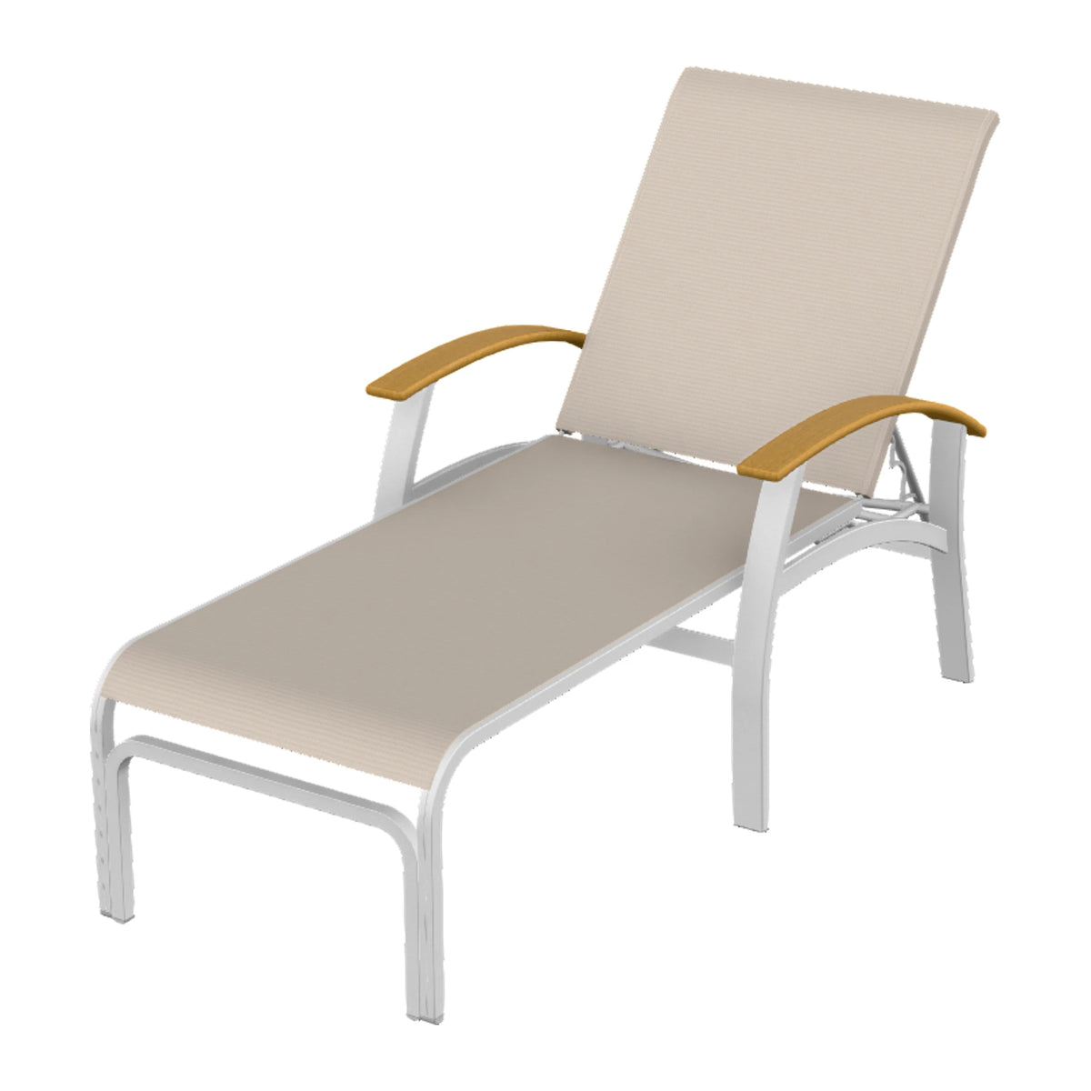 Belle Isle Sling Chaise — White Txt PC / Teak Accents