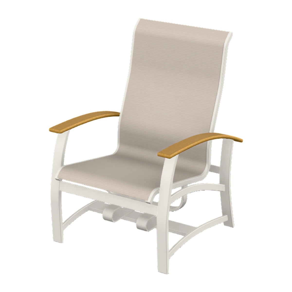 Belle Isle Sling Chat Chair w/ Hidden Motion — Snow PC / Teak Accents