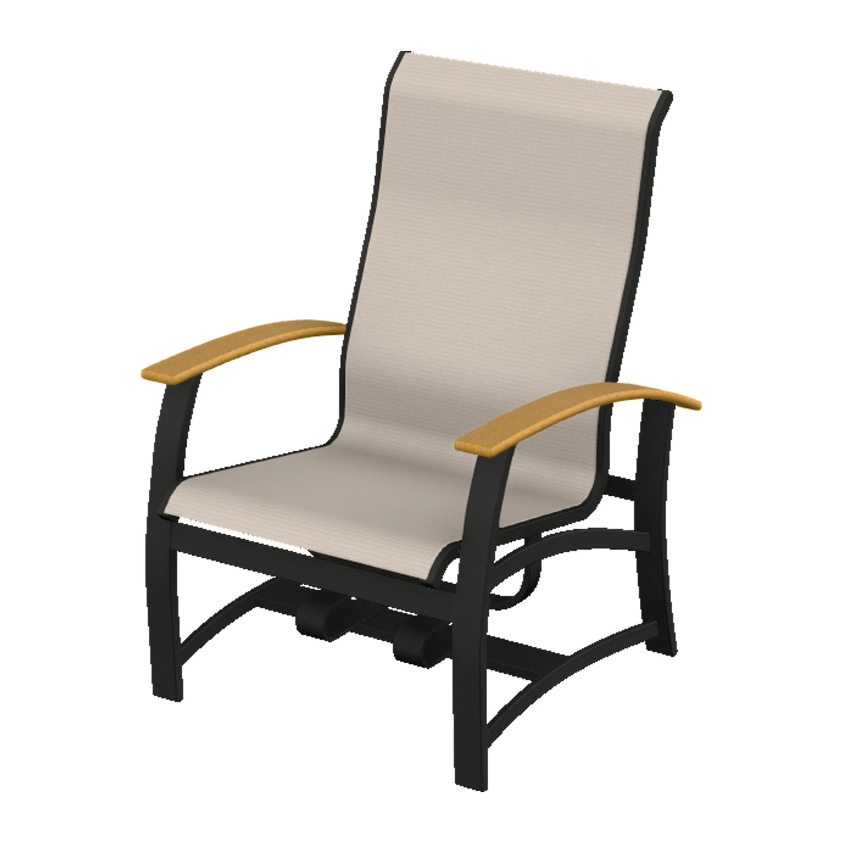 Belle Isle Sling Chat Chair w/ Hidden Motion — Black PC / Teak Accents