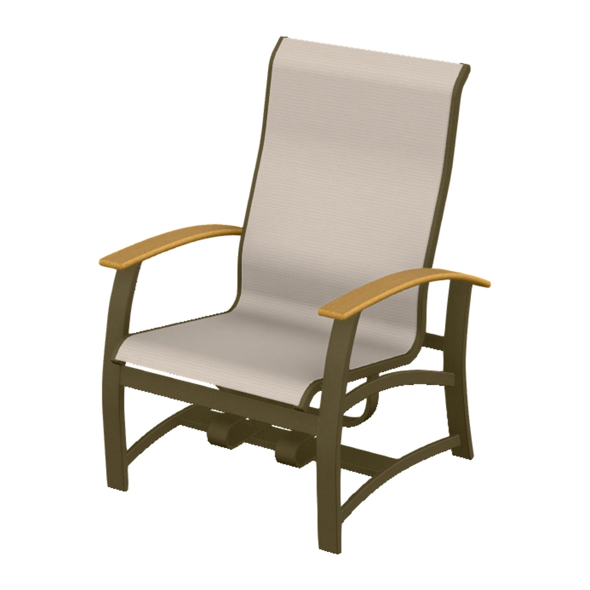 Belle Isle Sling Chat Chair w/ Hidden Motion — Beachwood PC / Teak Accents