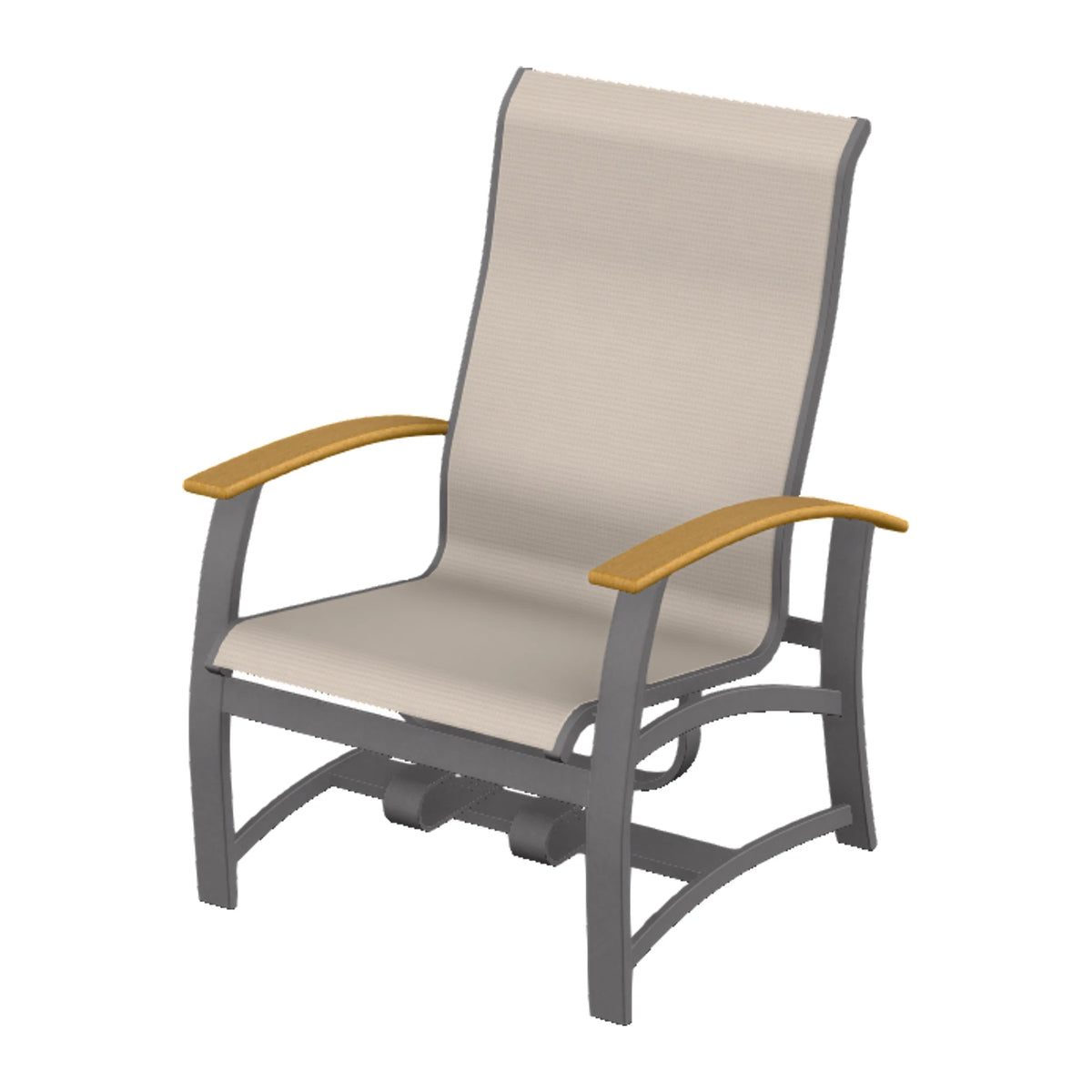 Belle Isle Sling Chat Chair w/ Hidden Motion — Graphite Txt PC / Teak Accents