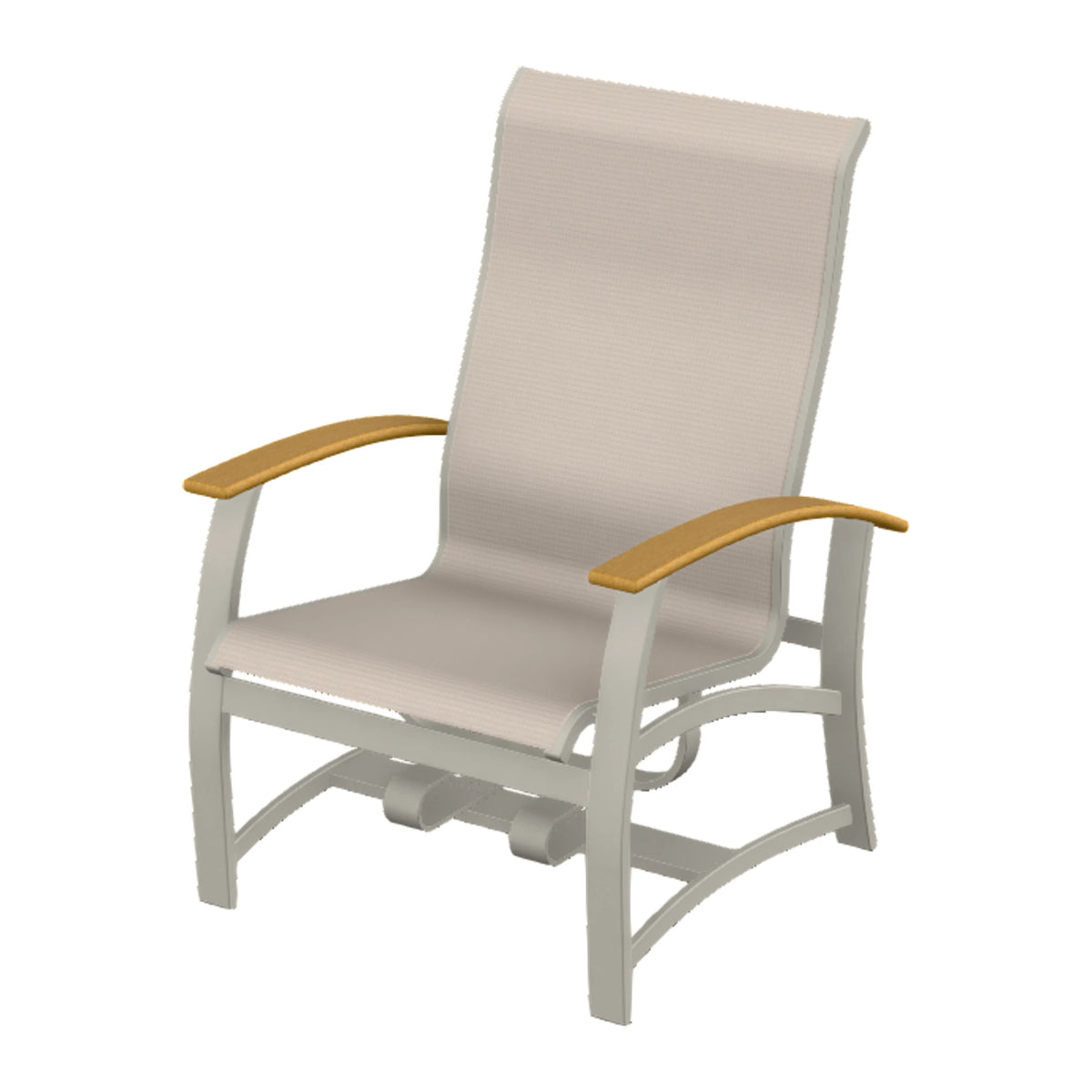 Belle Isle Sling Chat Chair w/ Hidden Motion — Warm Grey PC / Teak Accents