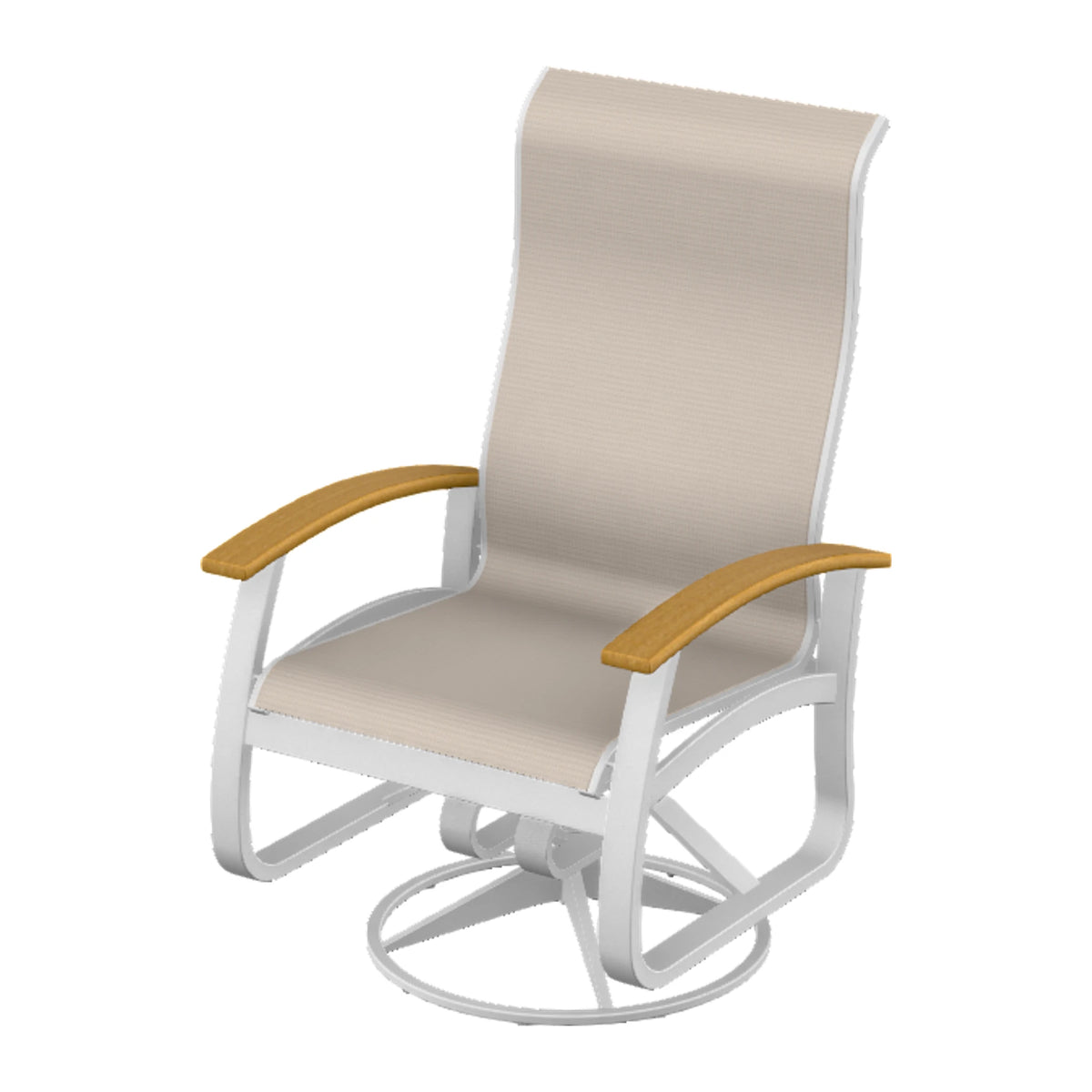 Belle Isle Sling Supreme Height Swivel Rocker — White Txt PC / Teak Accents