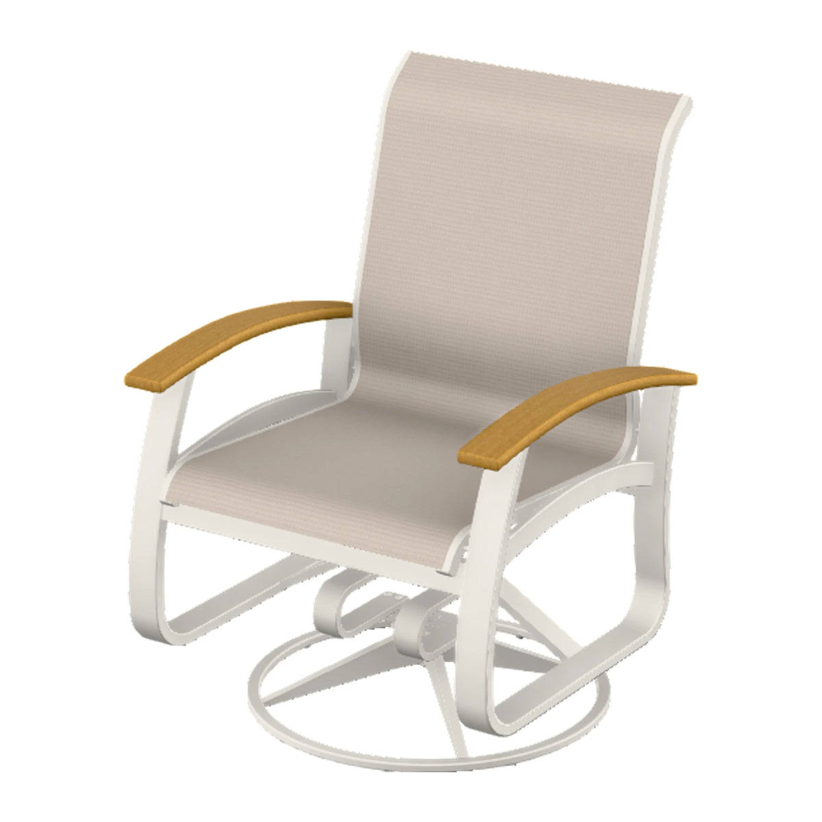 Belle Isle Sling Swivel Rocker — Snow PC / Teak Accents