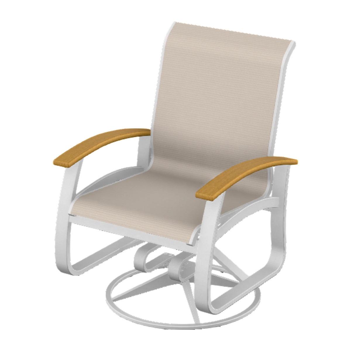 Belle Isle Sling Swivel Rocker — White Txt PC / Teak Accents
