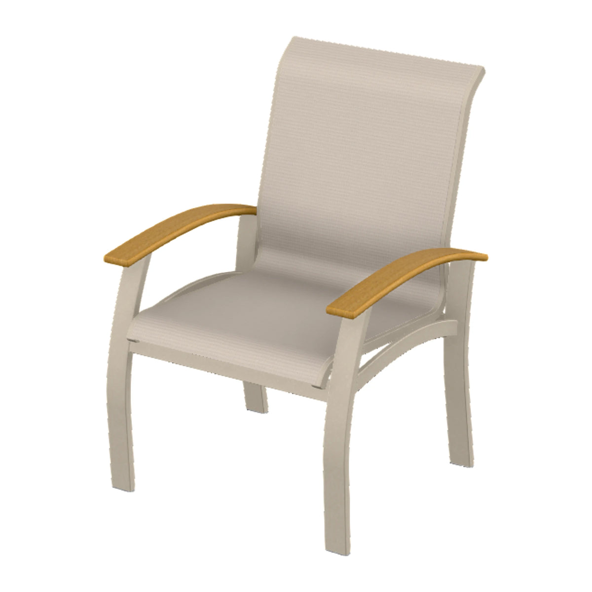 Belle Isle Sling Dining Armchair — Desert Sand PC / Teak Accents