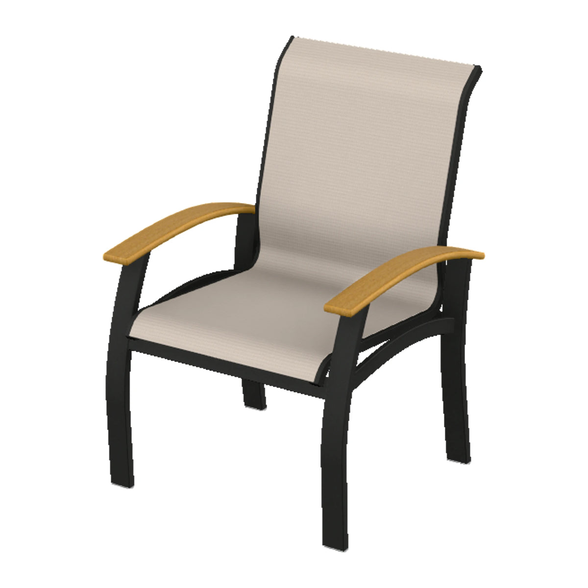 Belle Isle Sling Dining Armchair — Black PC / Teak Accents