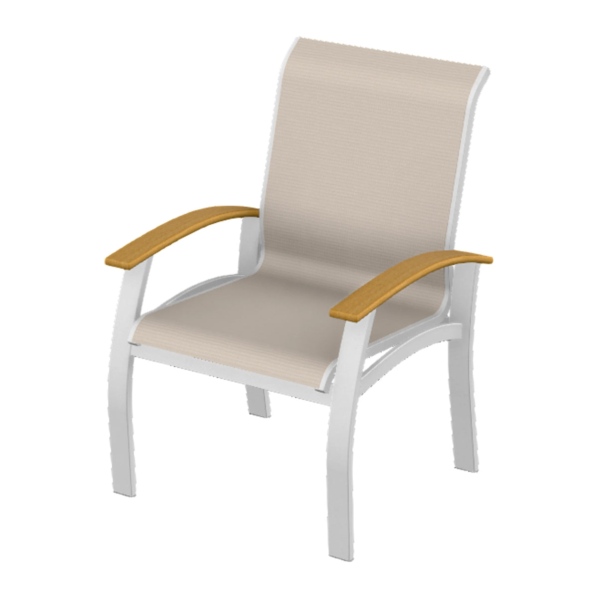 Belle Isle Sling Dining Armchair — White Txt PC / Teak Accents