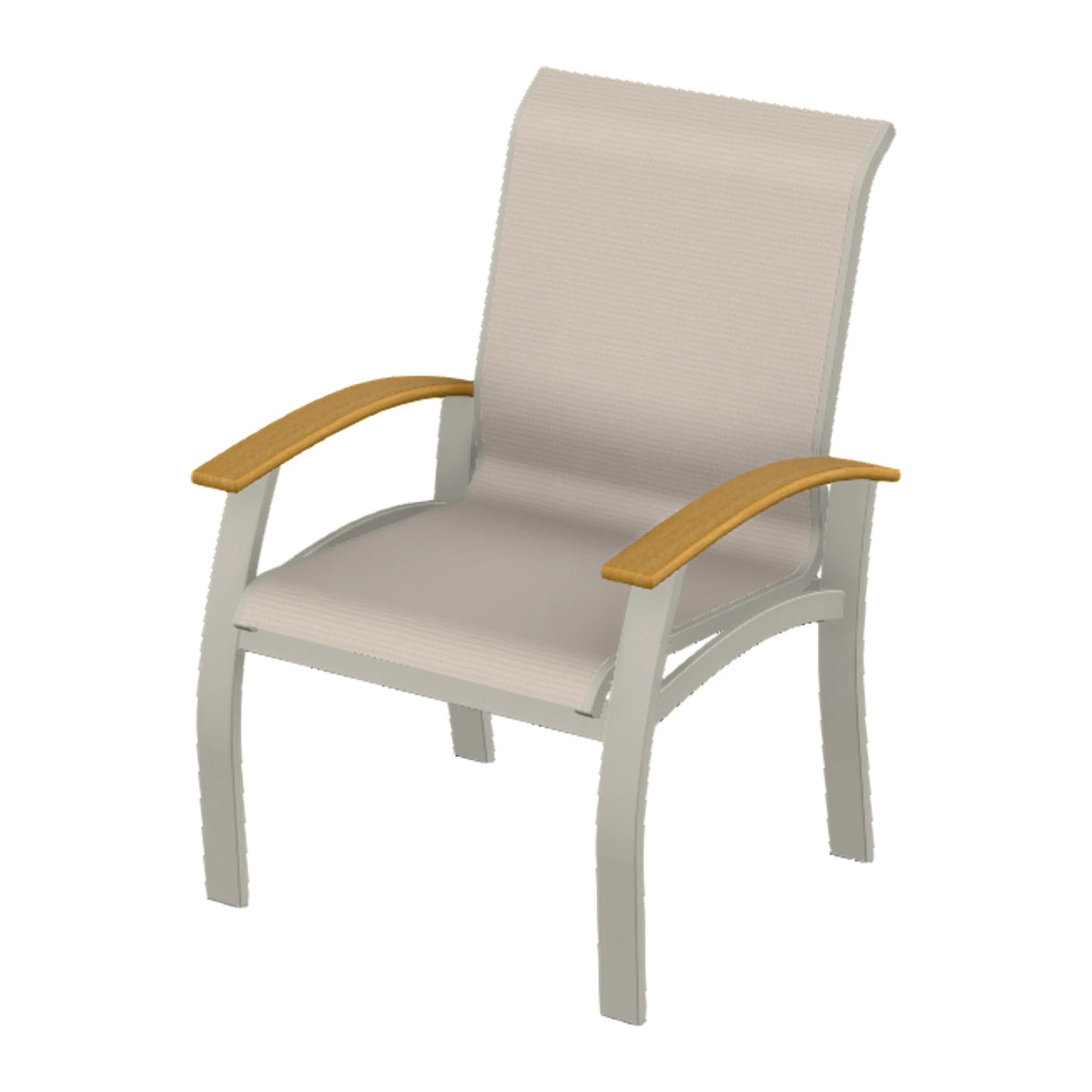 Belle Isle Sling Dining Armchair — Warm Grey PC / Teak Accents