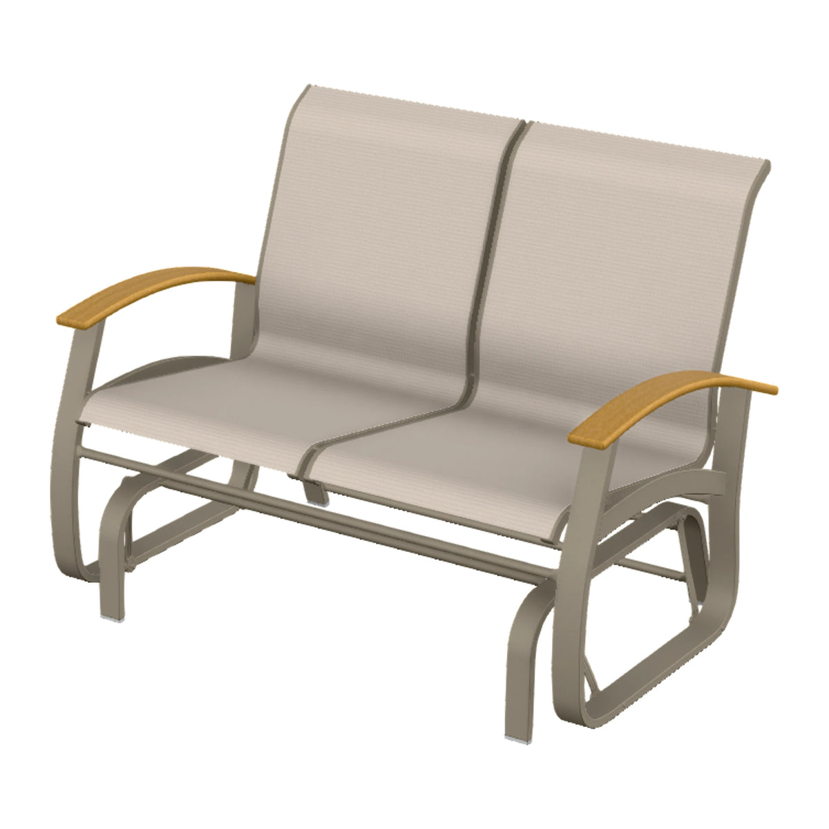 Belle Isle Sling Loveseat Glider — Storm PC / Teak Accents