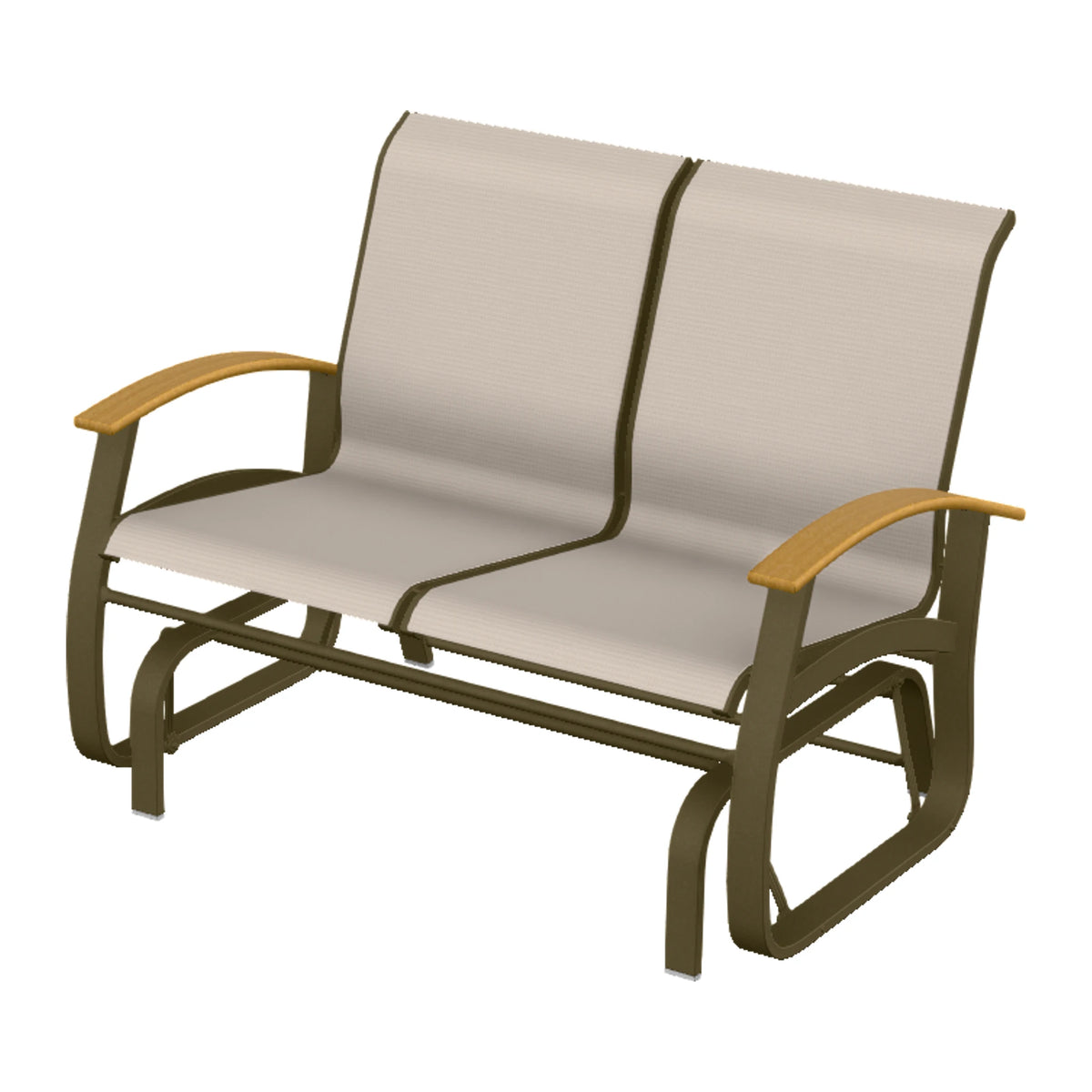 Belle Isle Sling Loveseat Glider — Beachwood PC / Teak Accents