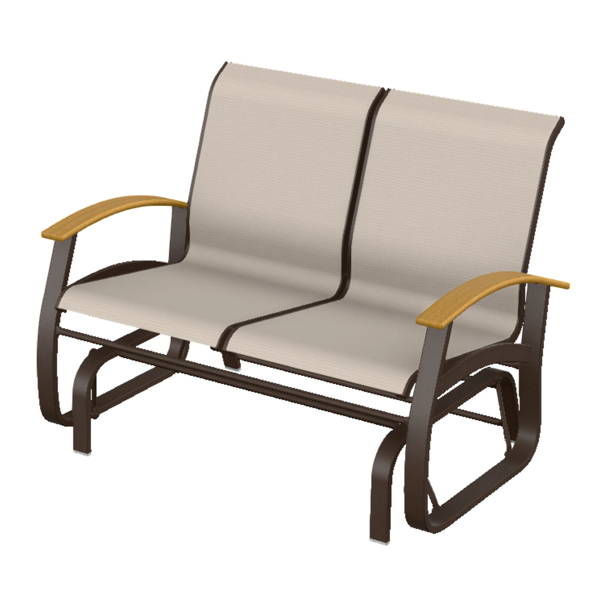 Belle Isle Sling Loveseat Glider — Kona PC / Teak Accents