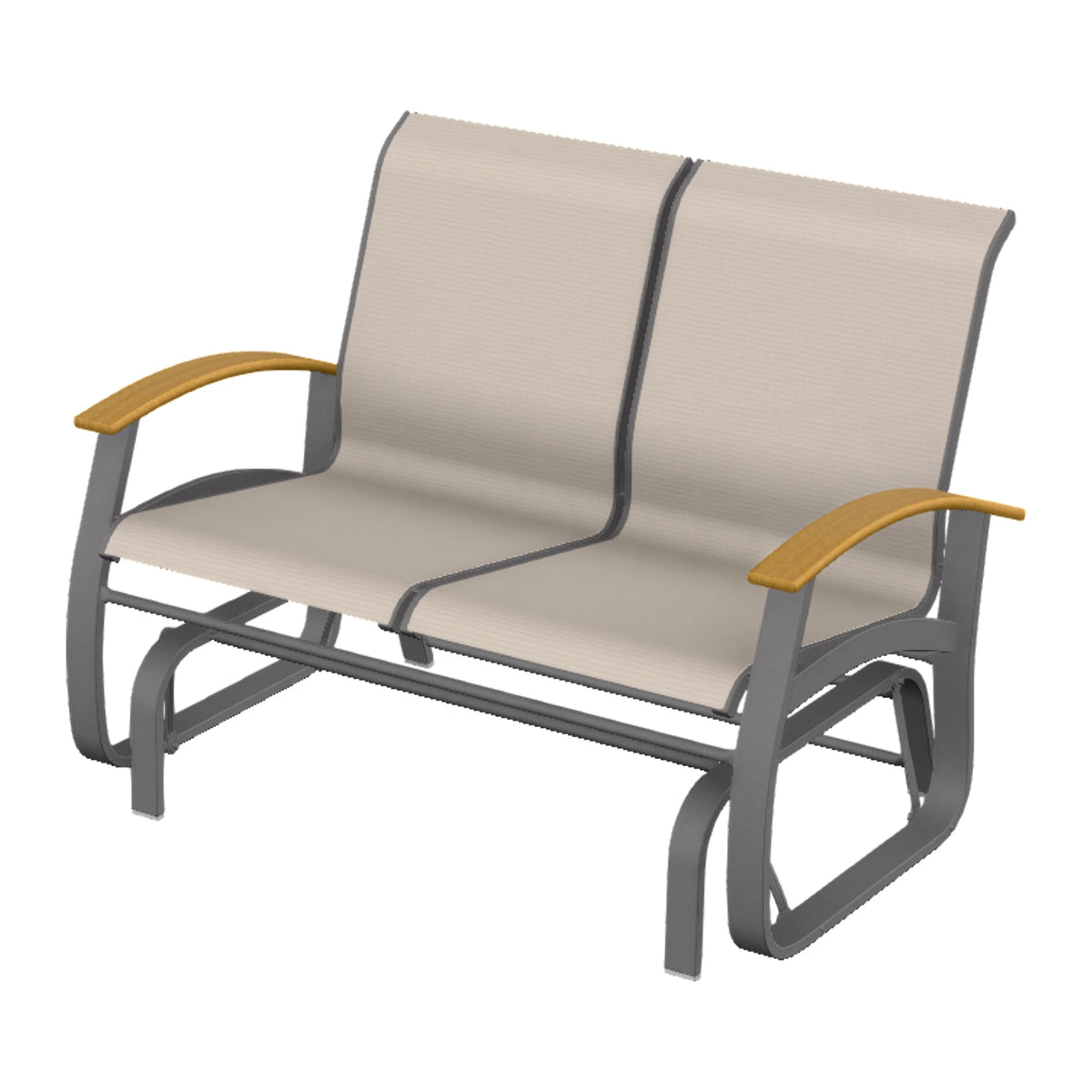 Belle Isle Sling Loveseat Glider — Graphite Txt PC / Teak Accents