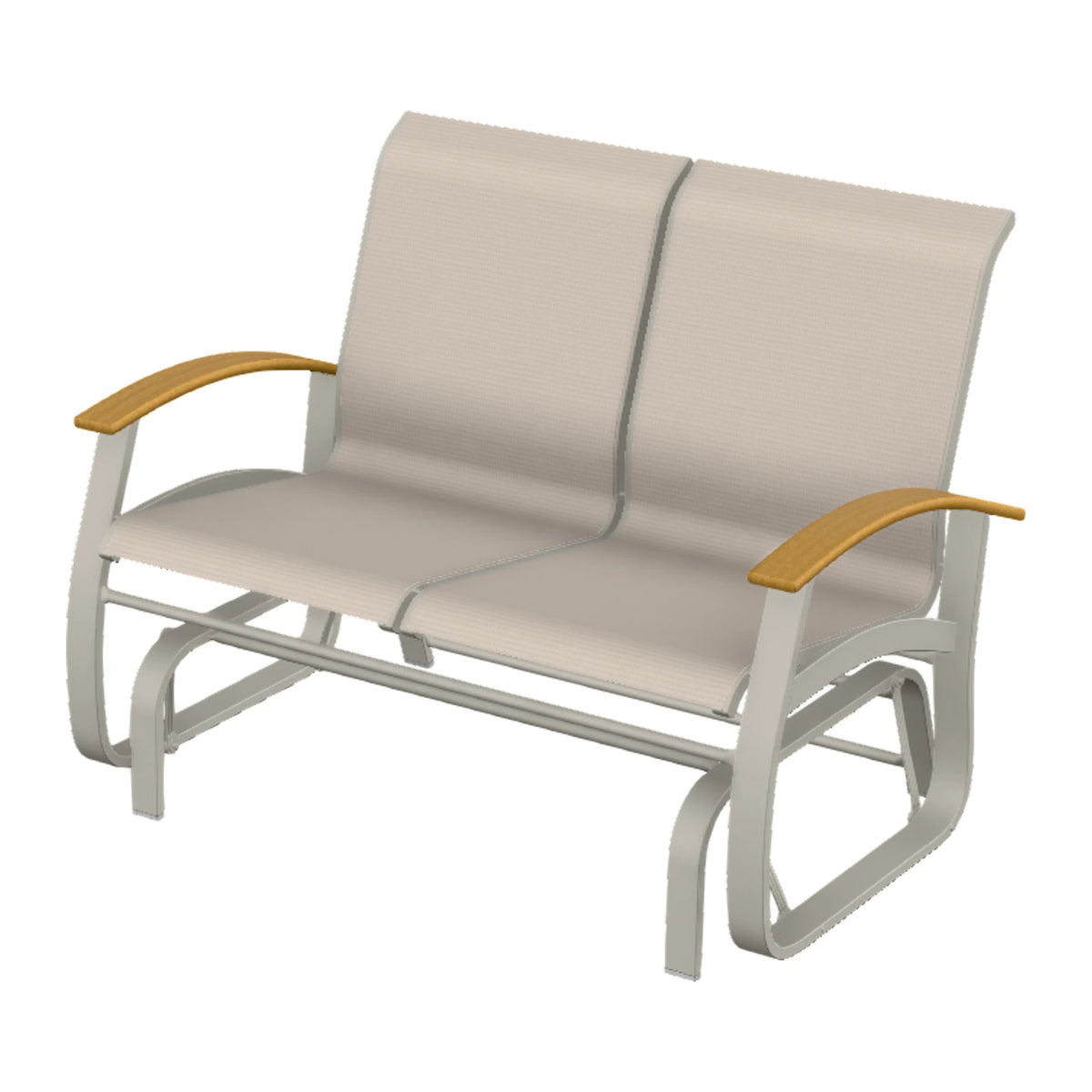 Belle Isle Sling Loveseat Glider — Warm Grey PC / Teak Accents