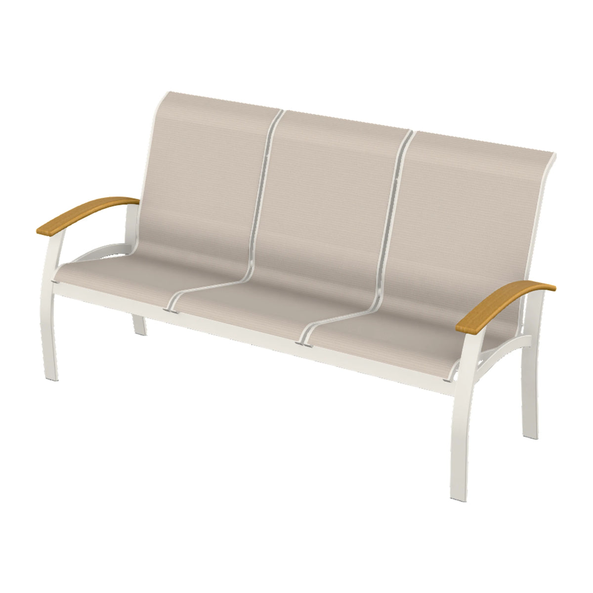 Belle Isle Sling Sofa — Snow PC / Teak Accents